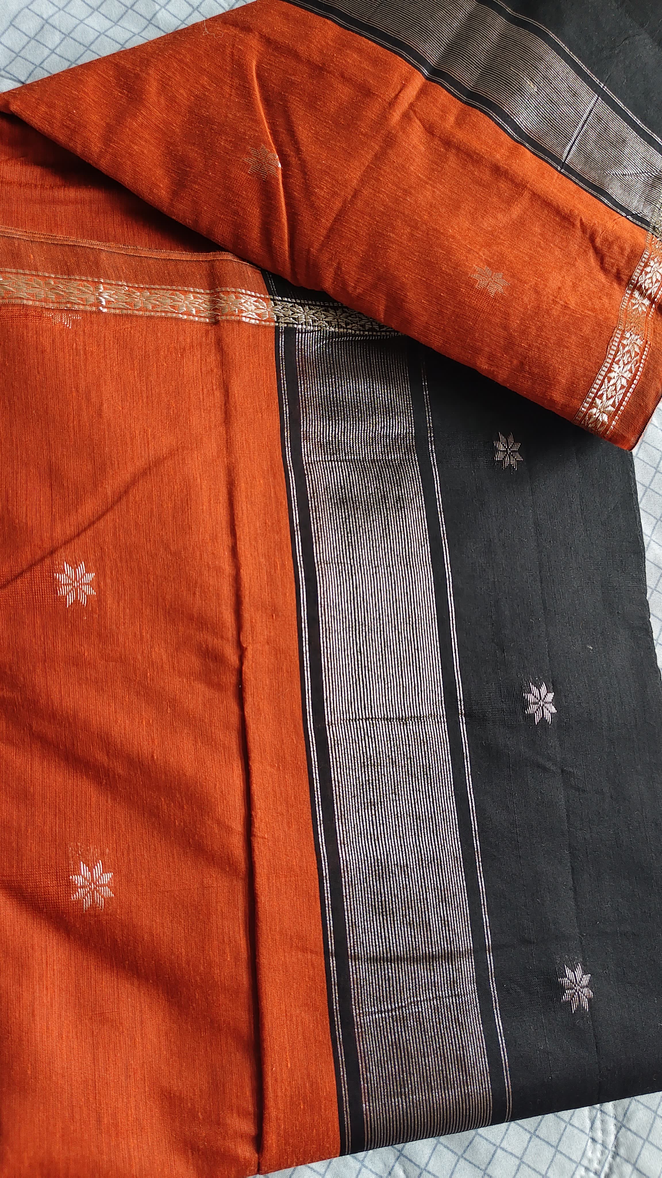 Maheswari cotton burnt orange and black